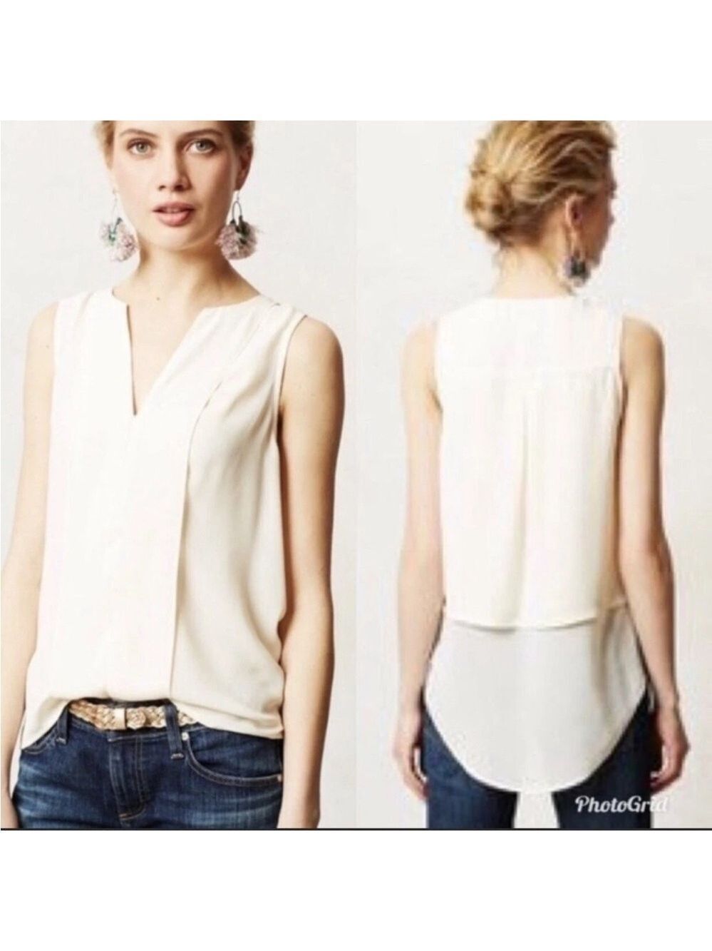 Anthropologie x Maeve White Asymmetrical Sleeveless Blouse Size 6